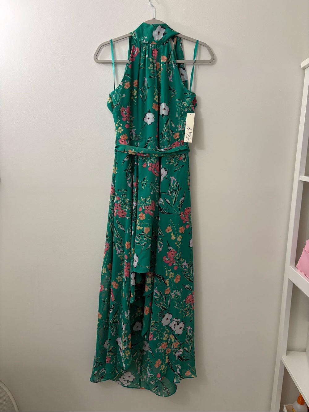 Eliza J Emerald Green Floral High-Low Halter Dress
